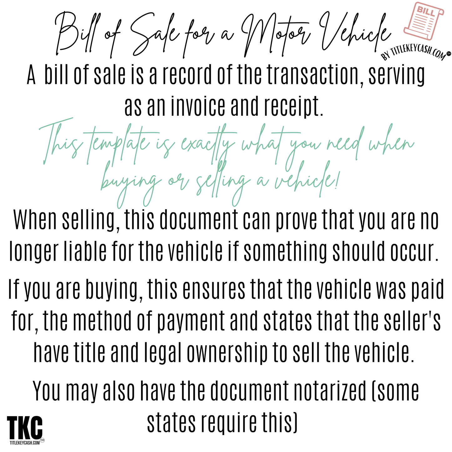 Motor Vehicle Bill of Sale